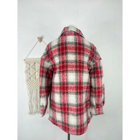 Bagatelle Plaid Oversized Shacket Womens XS Red White - Picture 8 of 10